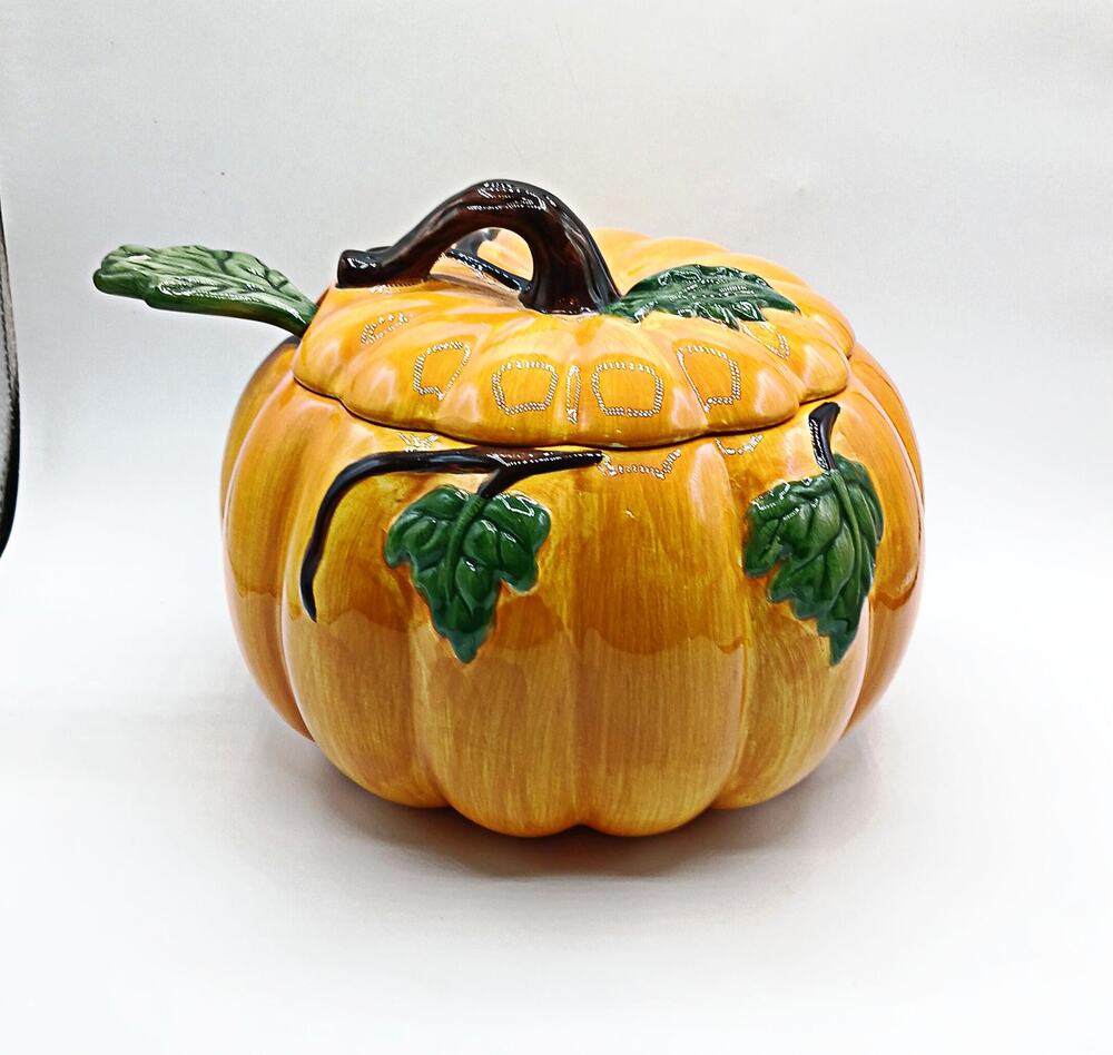 Vintage Pumpkin Soup Tureen with Lid and Ladle